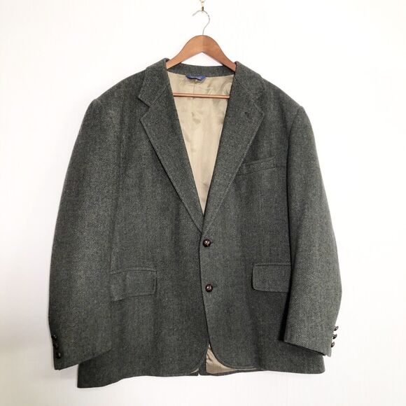 Pendleton Blazer Mens 46 Gray Virgin Wool Herringbone Tweed Sport Coat Vintage - Picture 3 of 15